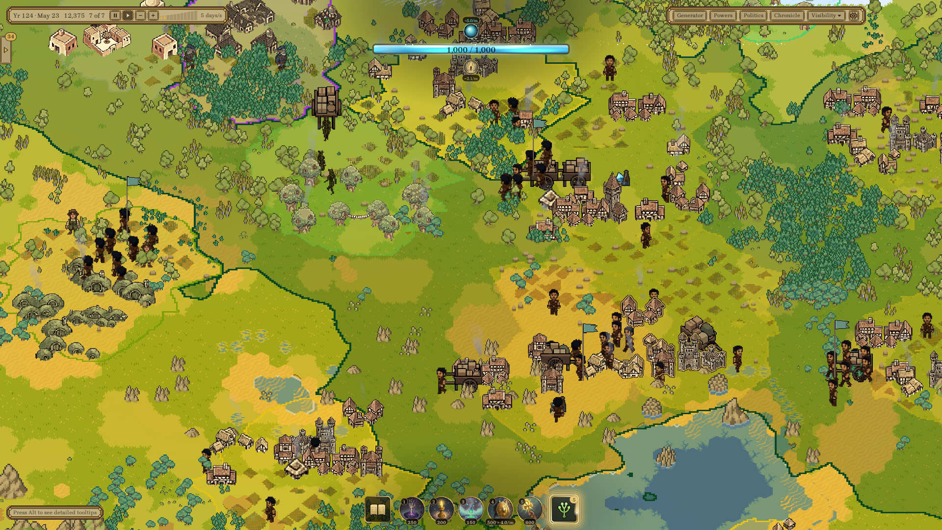 Armies and dense settlements pressed together along a contested border in Dyneria