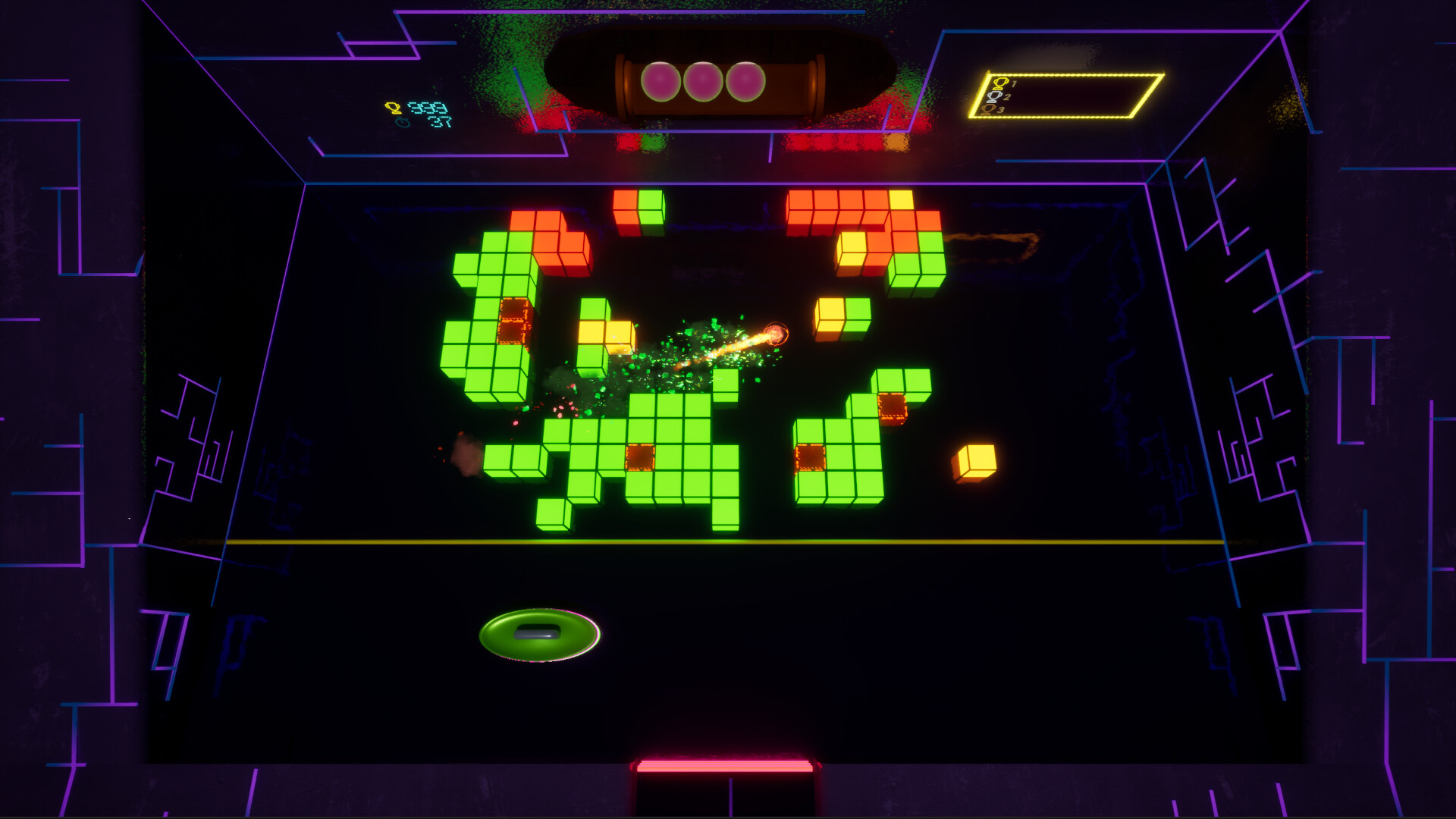 A neon Kabonk! arcade level mid-play